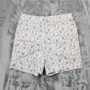 NEW JACHS Girlfriend Shorts Womens M White Floral Stretch Satin Chino Preppy